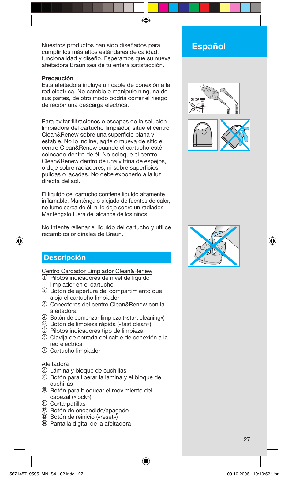 Español, Descripción | Braun 9595 Pulsonic User Manual | Page 27 / 101