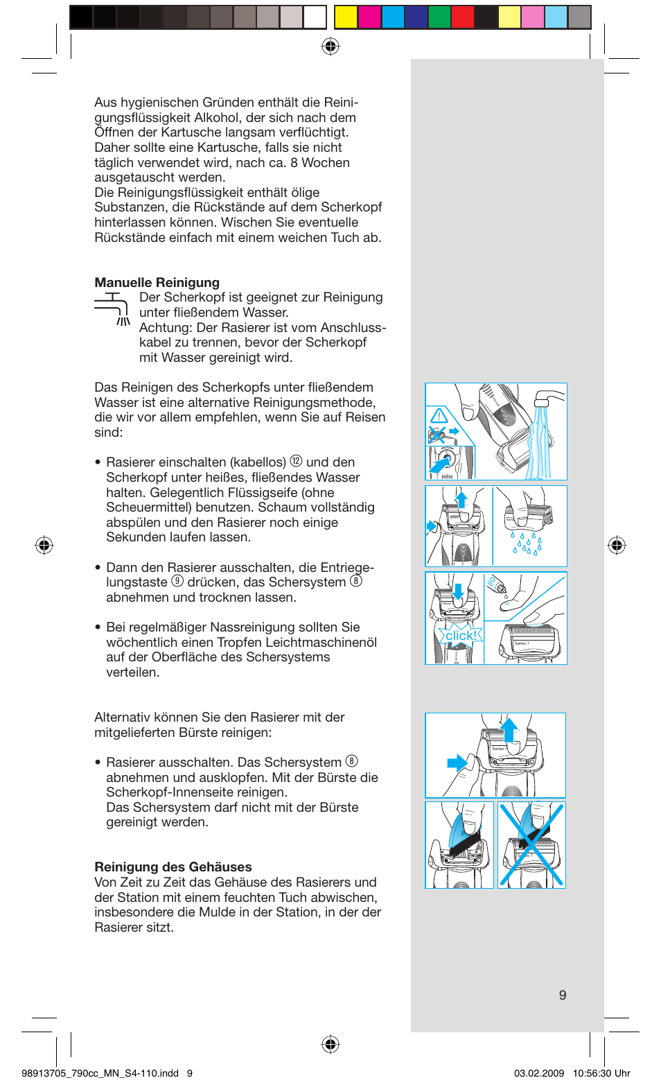 Drücken, das schersystem, Click | Braun 790cc-5692 Series 7 User Manual | Page 9 / 109