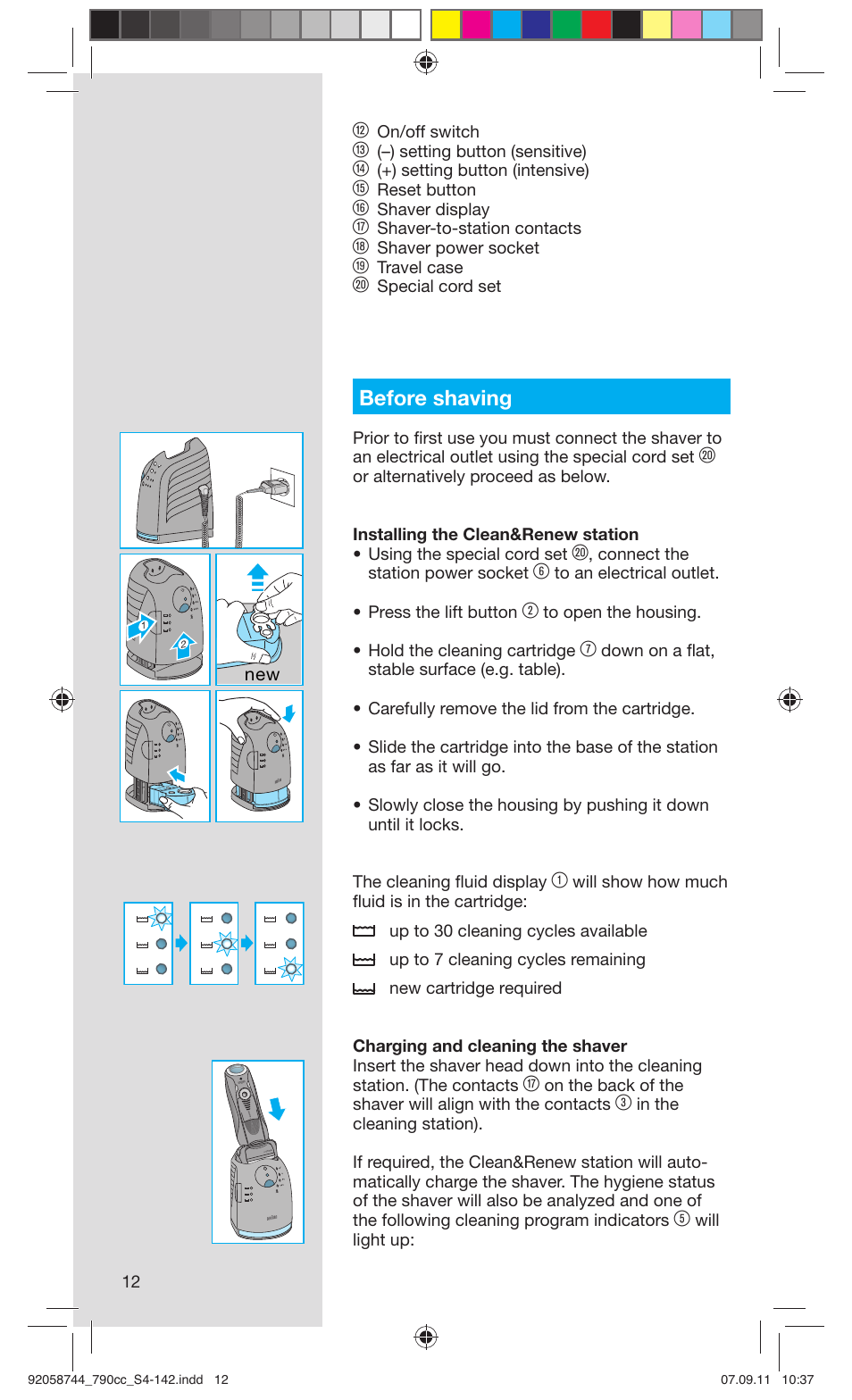 Before shaving | Braun 790cc-4 Series 7 User Manual | Page 12 / 140