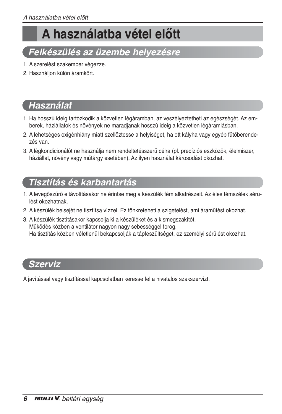 A használatba vétel előtt | LG ARNU12GBHA2 User Manual | Page 102 / 193