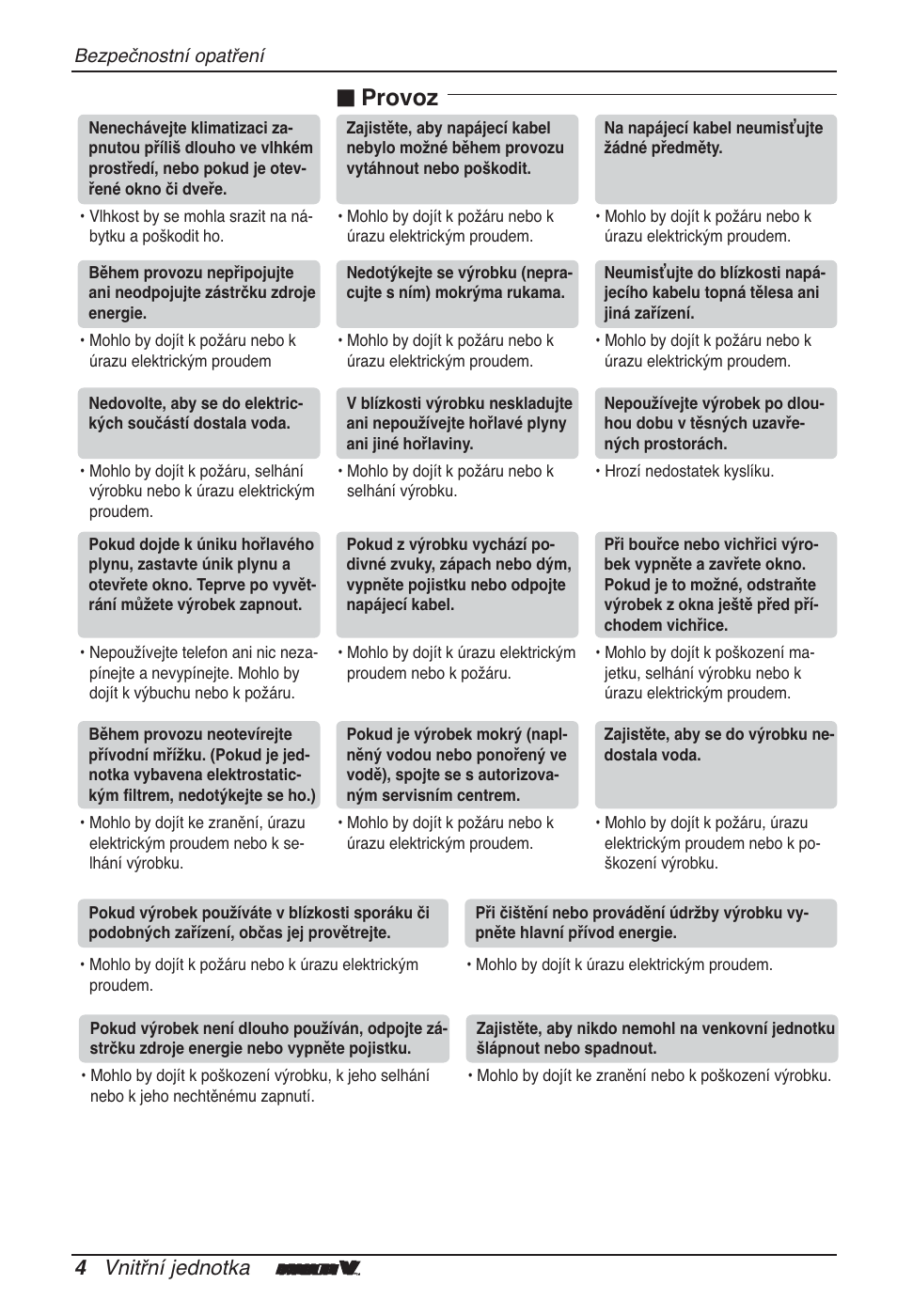 Provoz, 4 vnitřní jednotka | LG ARNU12GBHA2 User Manual | Page 112 / 193