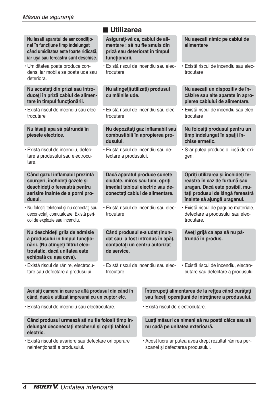 Utilizarea, 4unitatea interioară | LG ARNU12GBHA2 User Manual | Page 124 / 193