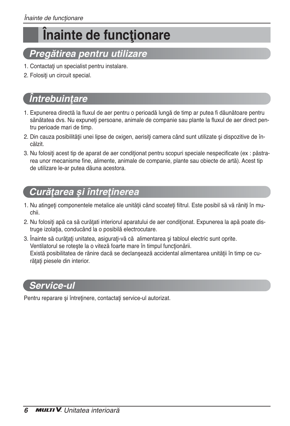 Înainte de funcţionare | LG ARNU12GBHA2 User Manual | Page 126 / 193