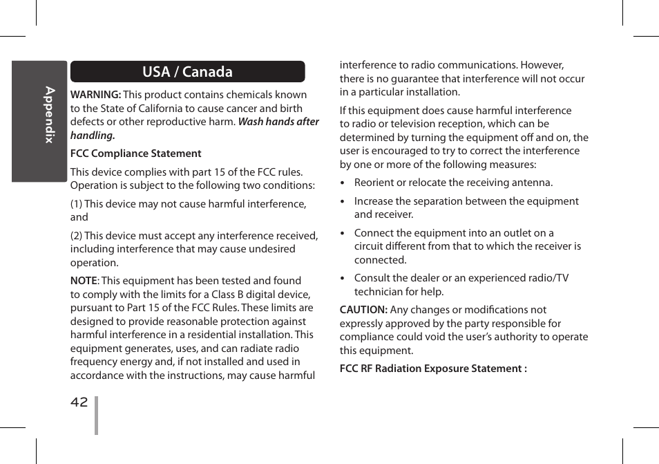 Usa / canada | LG PD239W User Manual | Page 42 / 56