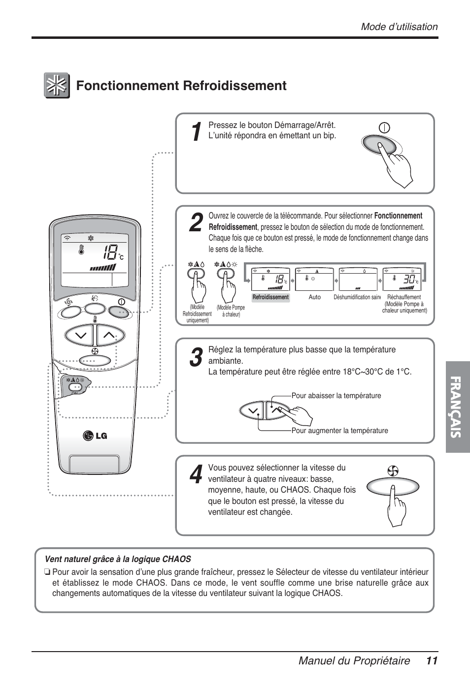 Français, Fonctionnement refroidissement | LG FM15AH-UL3 User Manual | Page 101 / 147