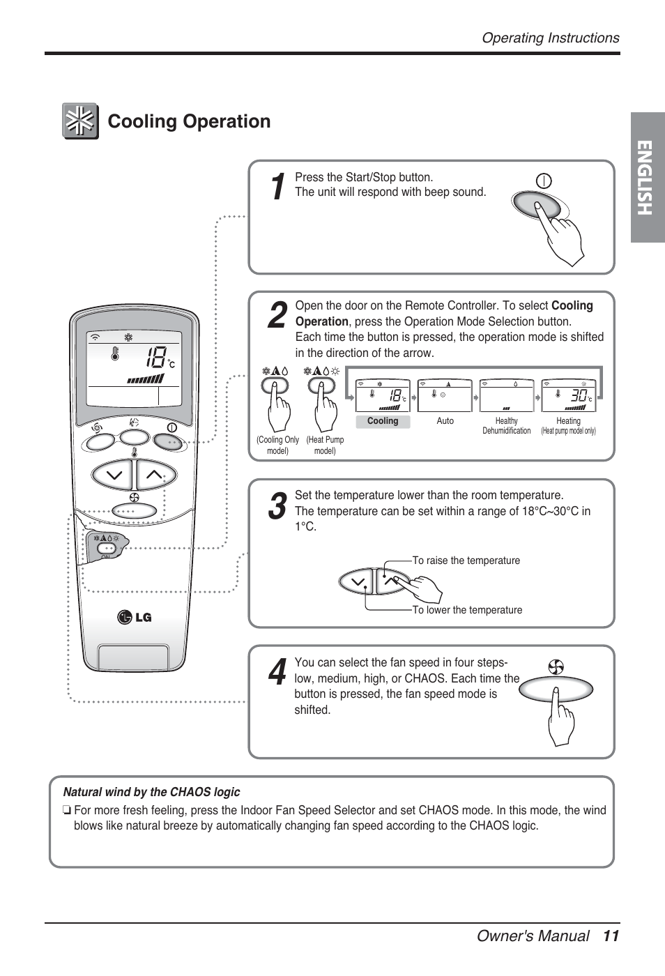 English, Cooling operation | LG FM15AH-UL3 User Manual | Page 11 / 147