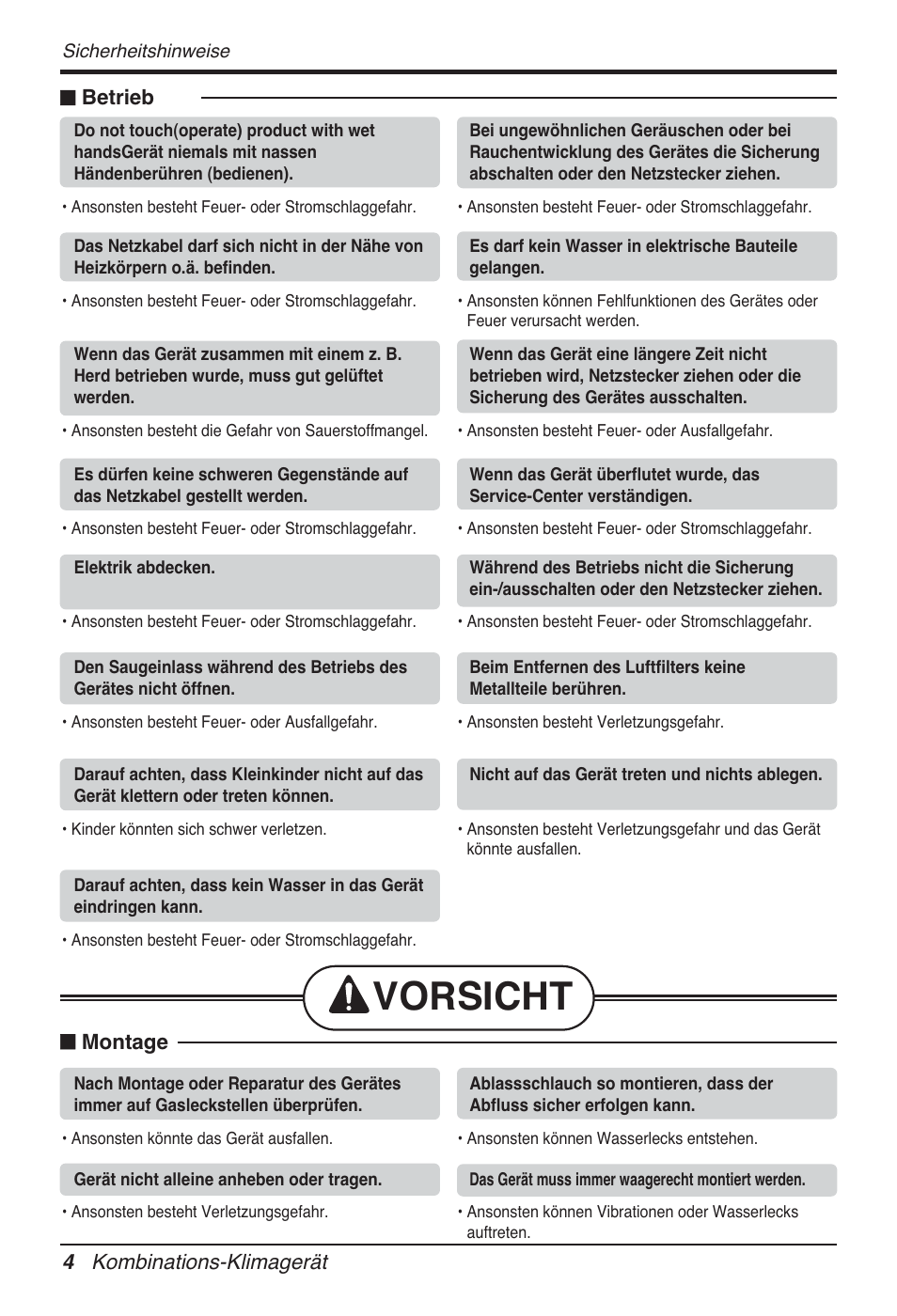 Vorsicht | LG FM15AH-UL3 User Manual | Page 122 / 147