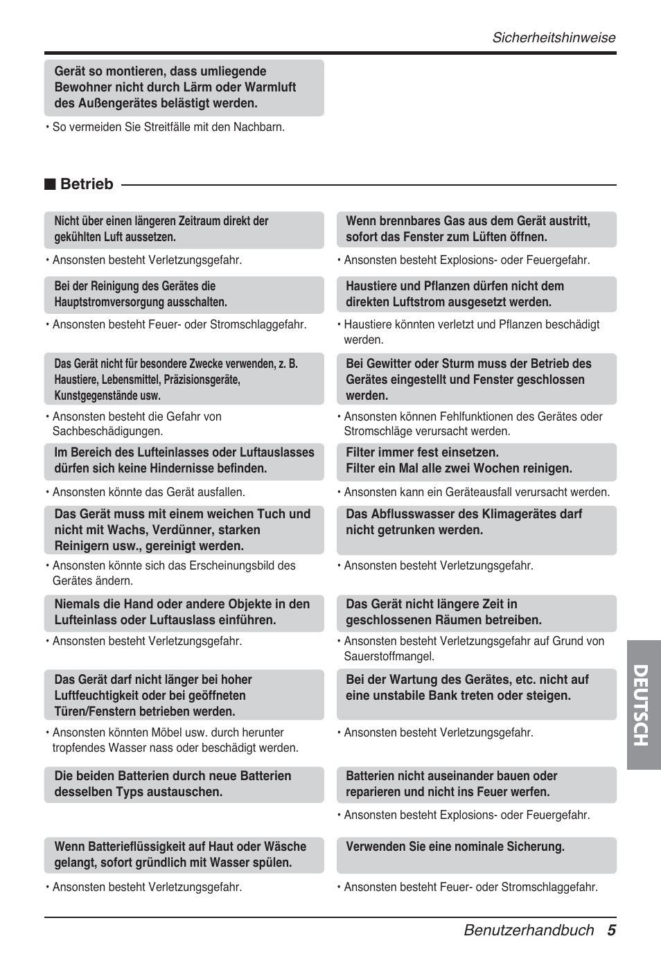 Deutsch, Benutzerhandbuch 5, N betrieb | LG FM15AH-UL3 User Manual | Page 123 / 147
