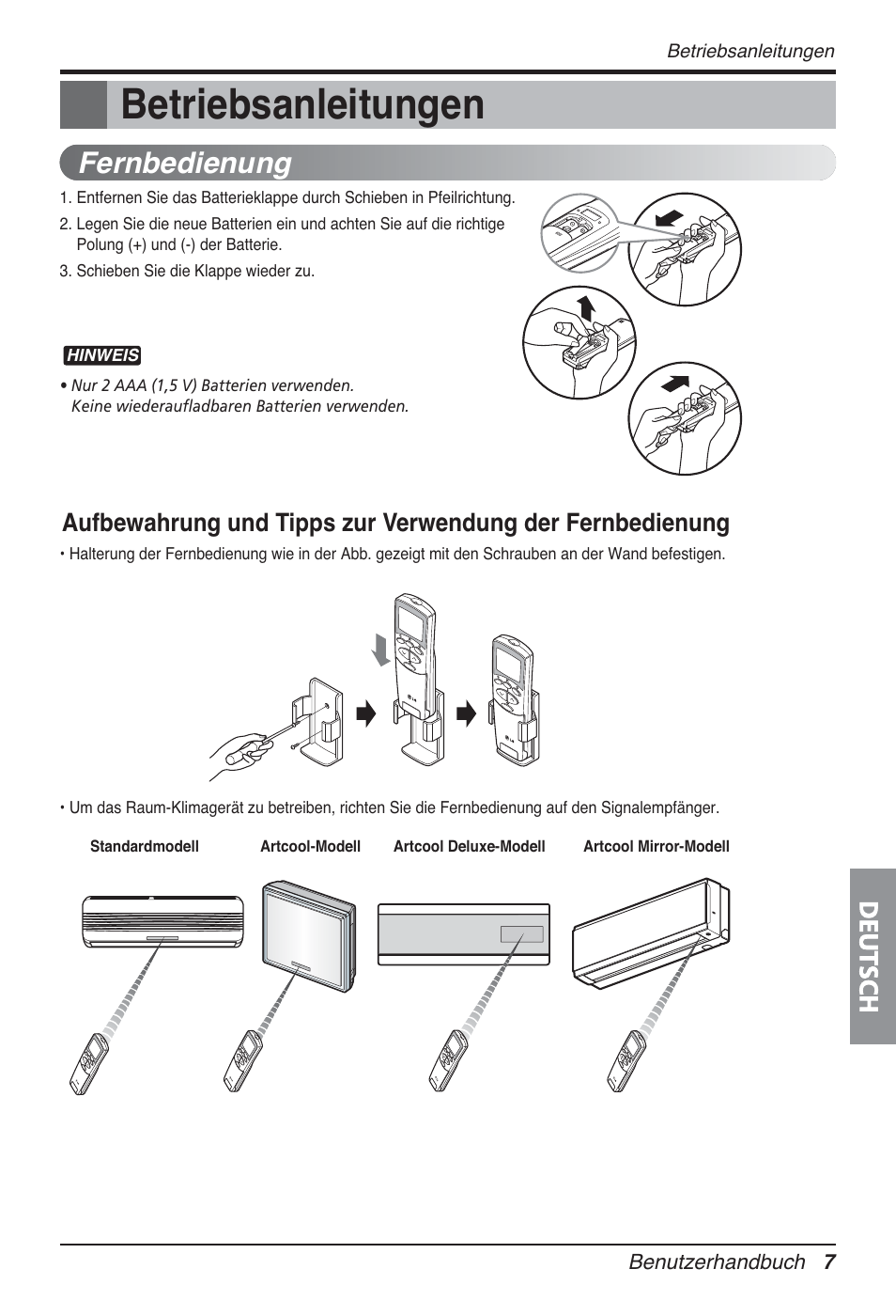 Betriebsanleitungen, Fernbedienung, Deutsch | LG FM15AH-UL3 User Manual | Page 125 / 147