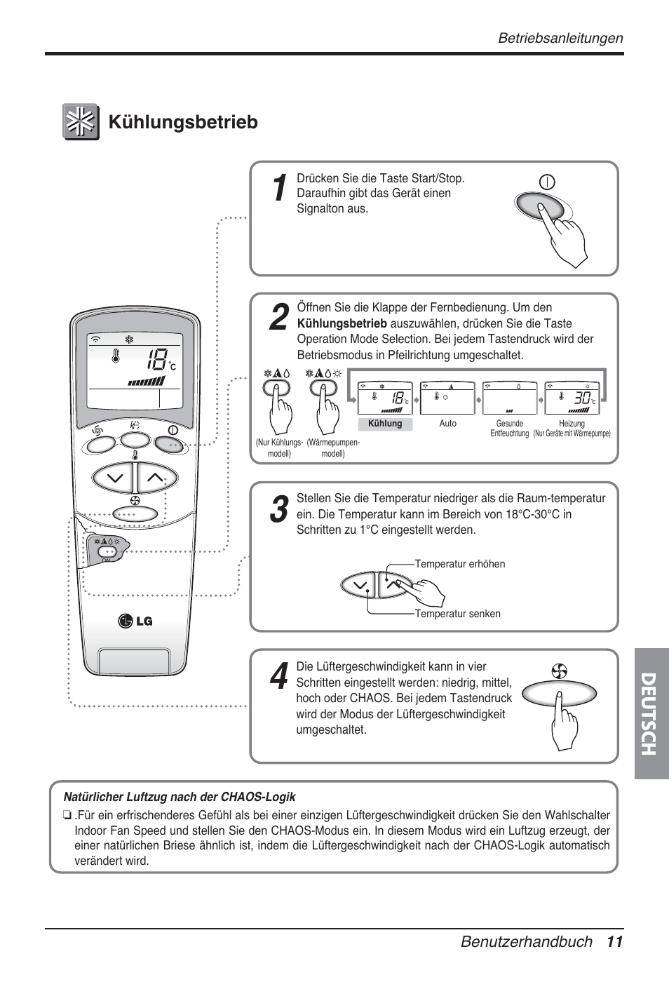 Deutsch, Kühlungsbetrieb | LG FM15AH-UL3 User Manual | Page 129 / 147