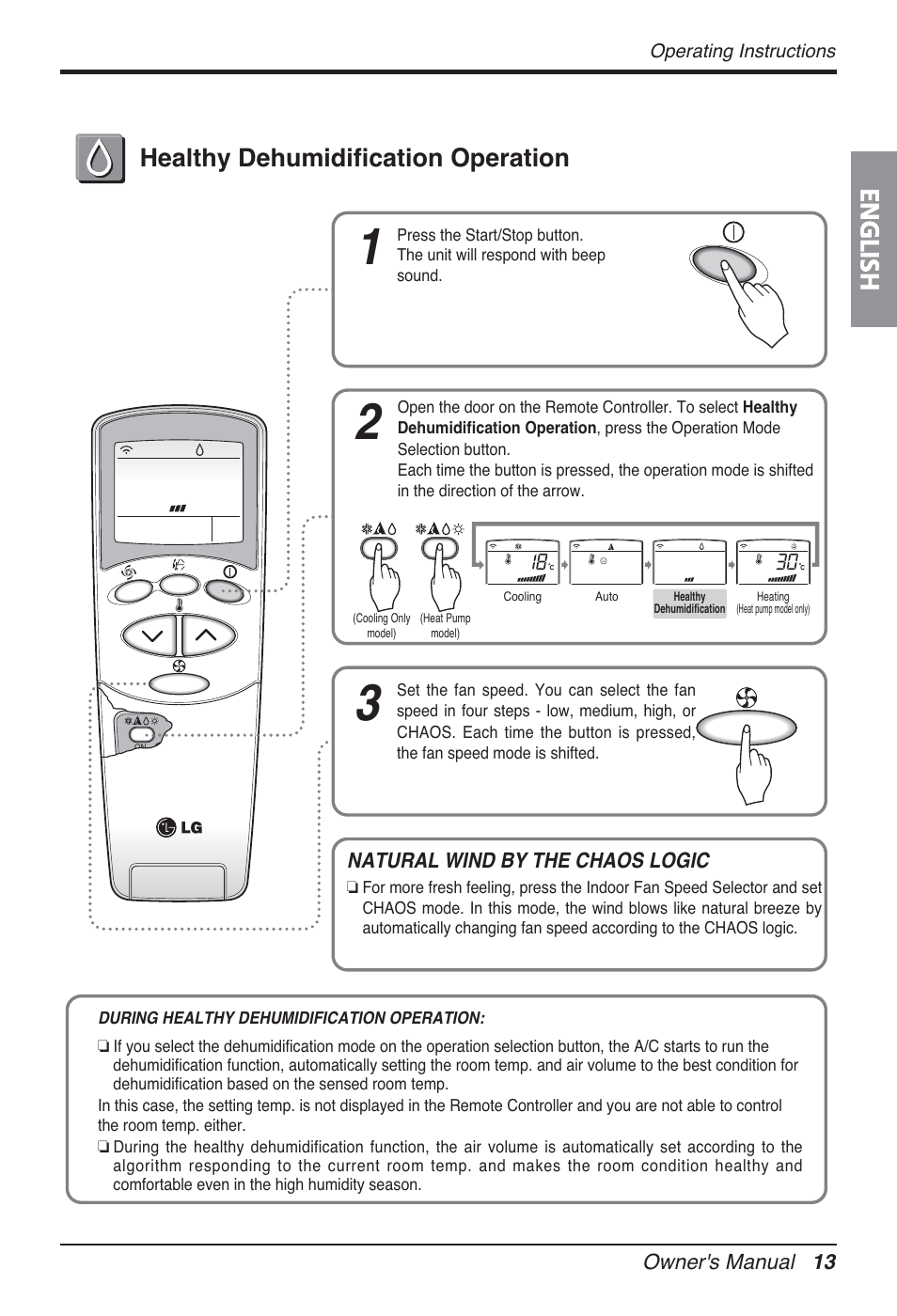 English, Healthy dehumidification operation | LG FM15AH-UL3 User Manual | Page 13 / 147