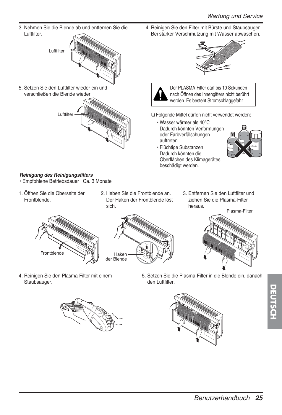 Deutsch, Benutzerhandbuch 25, Wartung und service | LG FM15AH-UL3 User Manual | Page 143 / 147