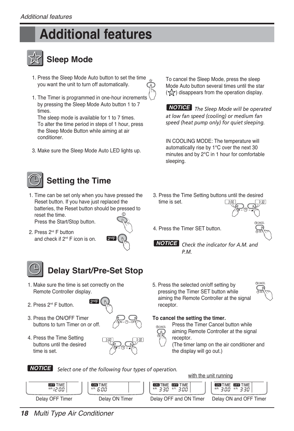 18 multi type air conditioner, Additional features | LG FM15AH-UL3 User Manual | Page 18 / 147