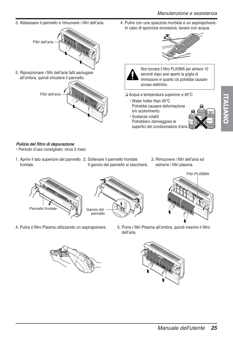 Italiano, Manuale dell'utente 25, Manutenzione e assistenza | LG FM15AH-UL3 User Manual | Page 53 / 147