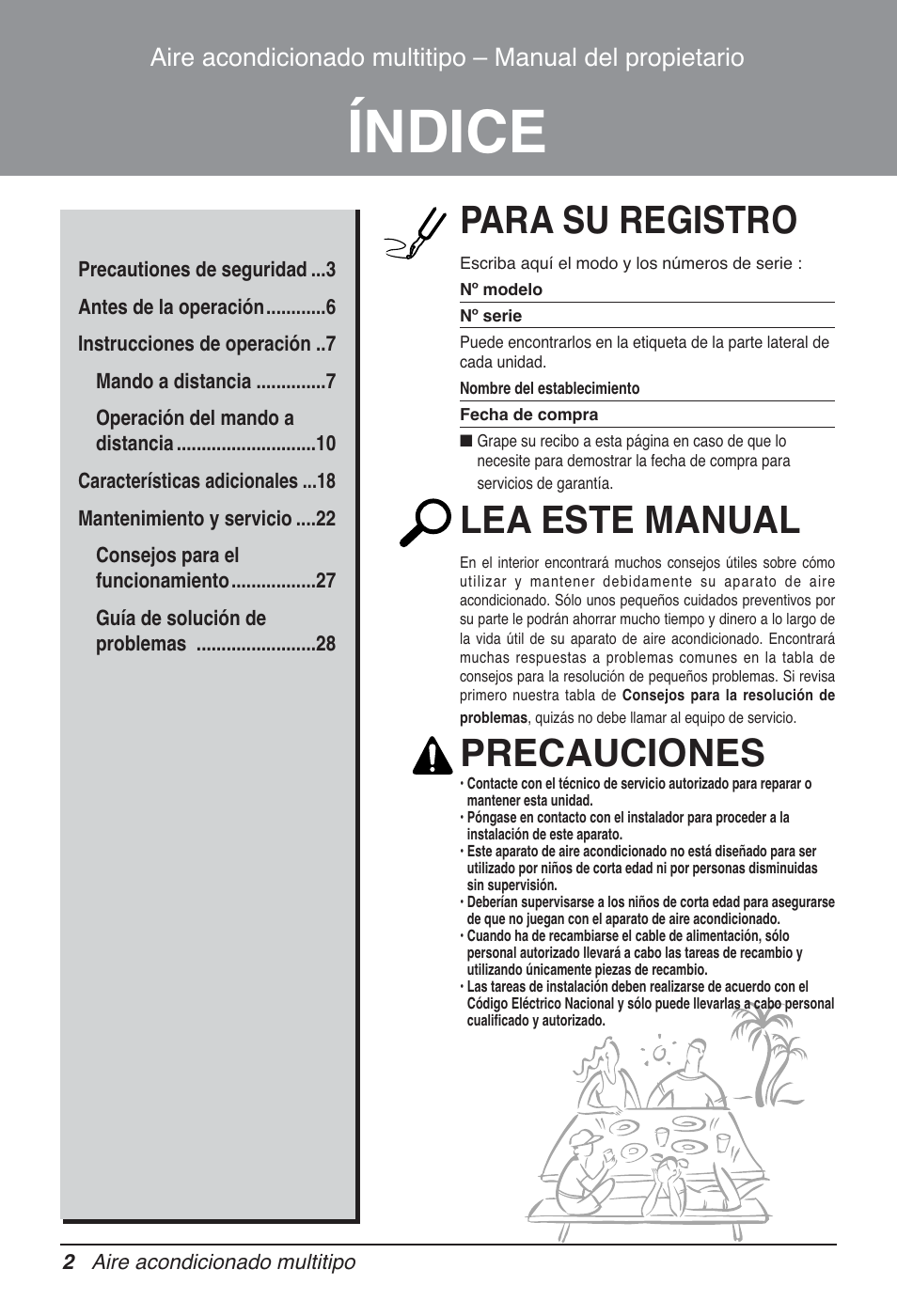 Índice, Para su registro, Lea este manual | Precauciones | LG FM15AH-UL3 User Manual | Page 58 / 147