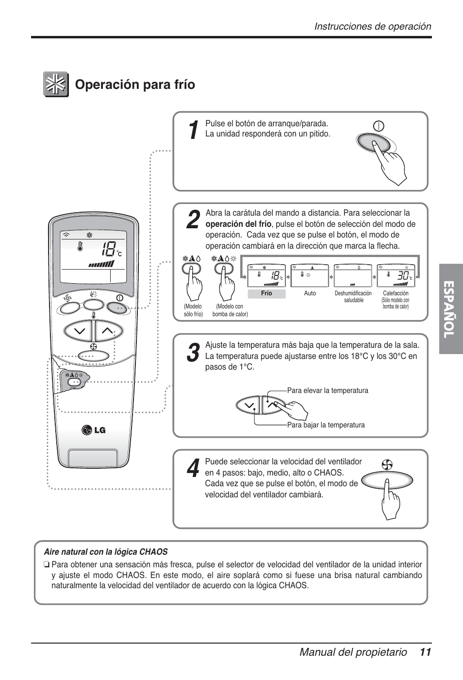 Español, Operación para frío | LG FM15AH-UL3 User Manual | Page 67 / 147