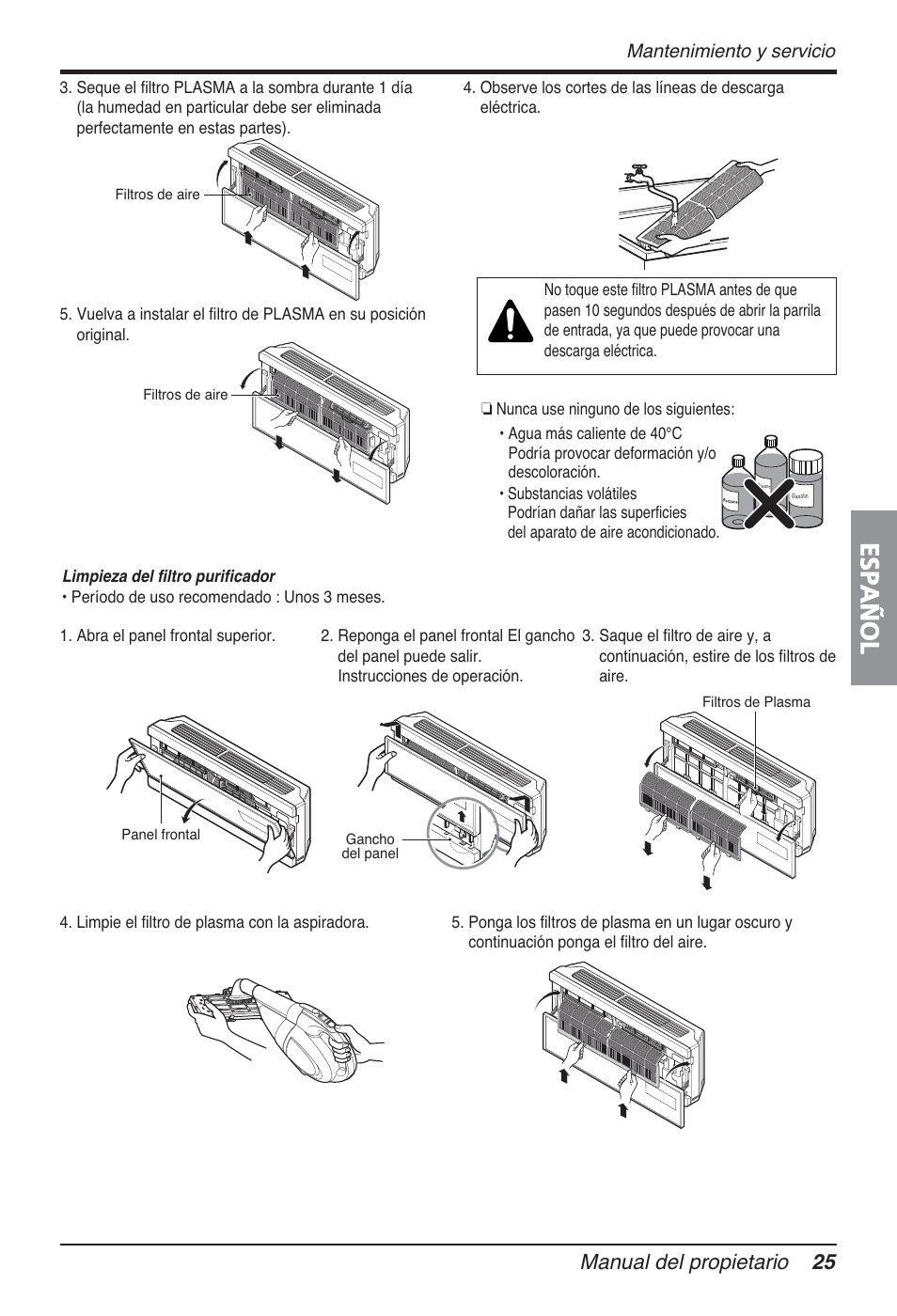Español, Manual del propietario 25, Mantenimiento y servicio | LG FM15AH-UL3 User Manual | Page 81 / 147