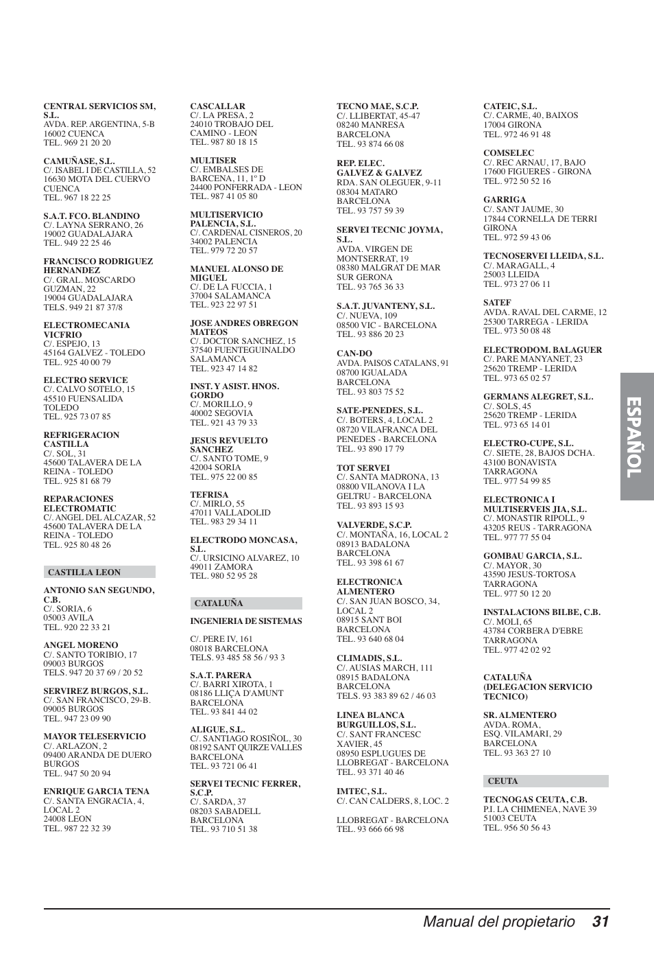Español, Manual del propietario 31 | LG FM15AH-UL3 User Manual | Page 87 / 147