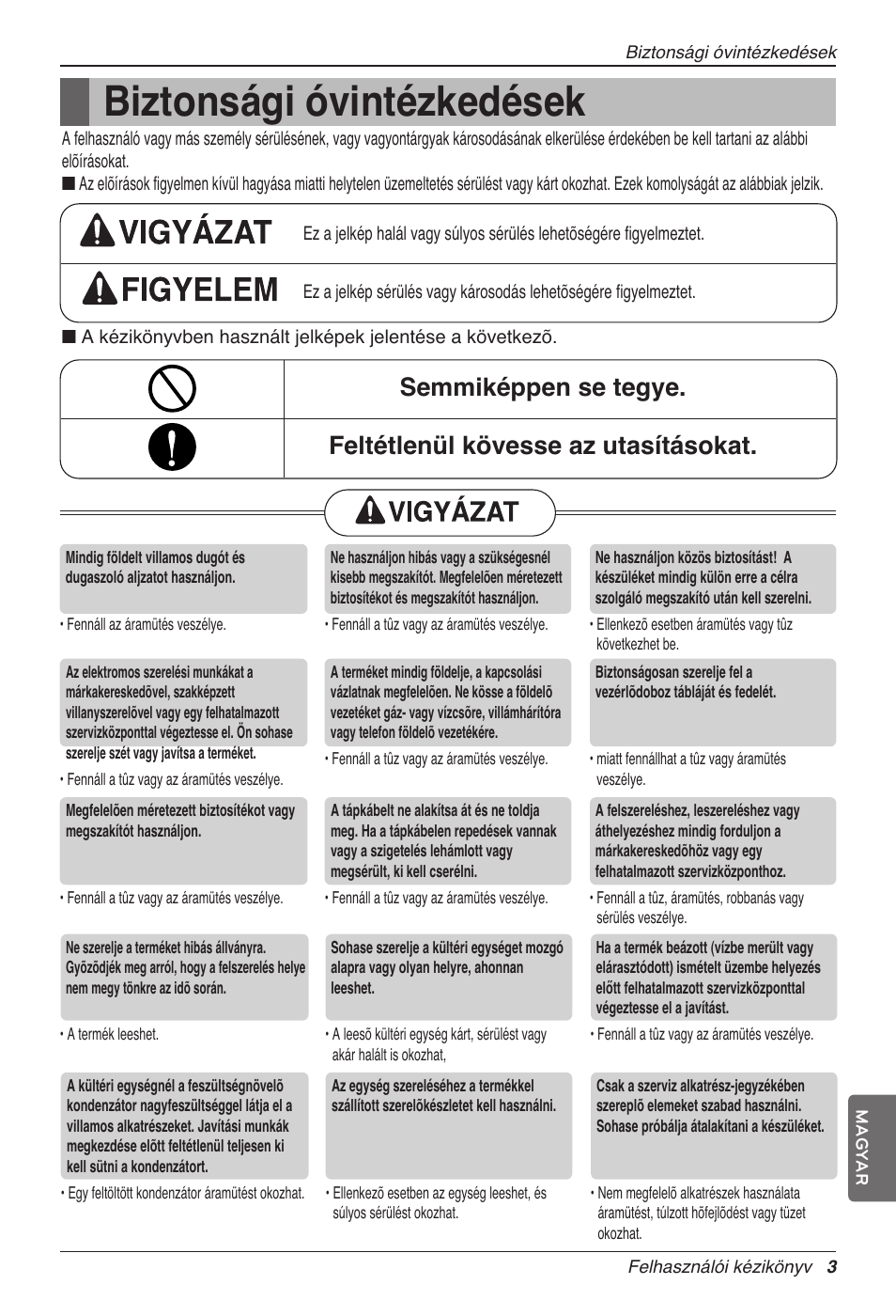 Biztonsági óvintézkedések | LG CC07AWV User Manual | Page 183 / 381