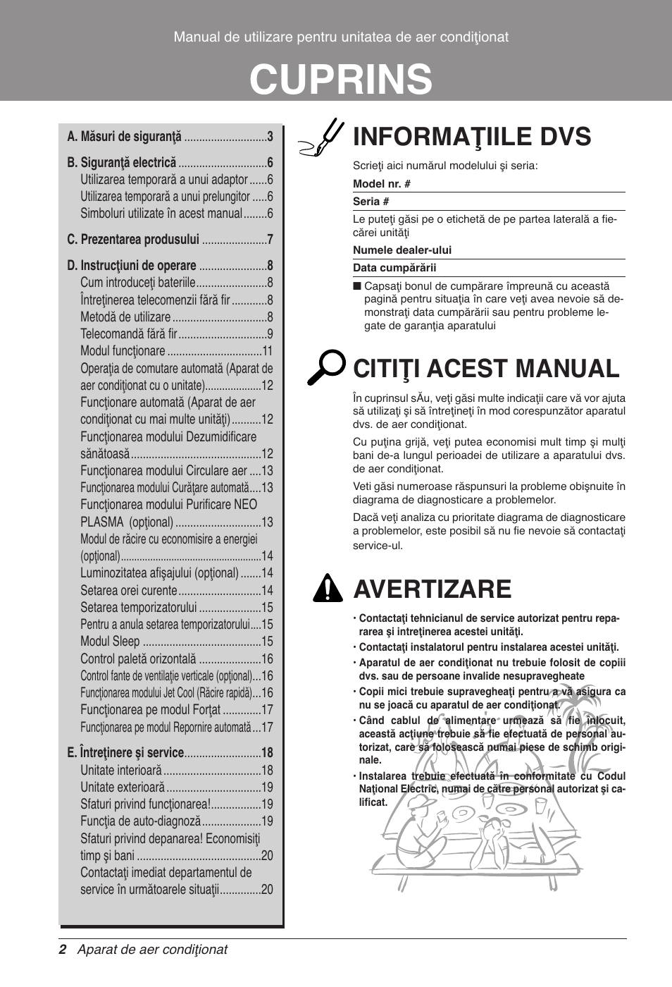 Cuprins, Informaţiile dvs, Citiţi acest manual | Avertizare | LG CC07AWV User Manual | Page 222 / 381
