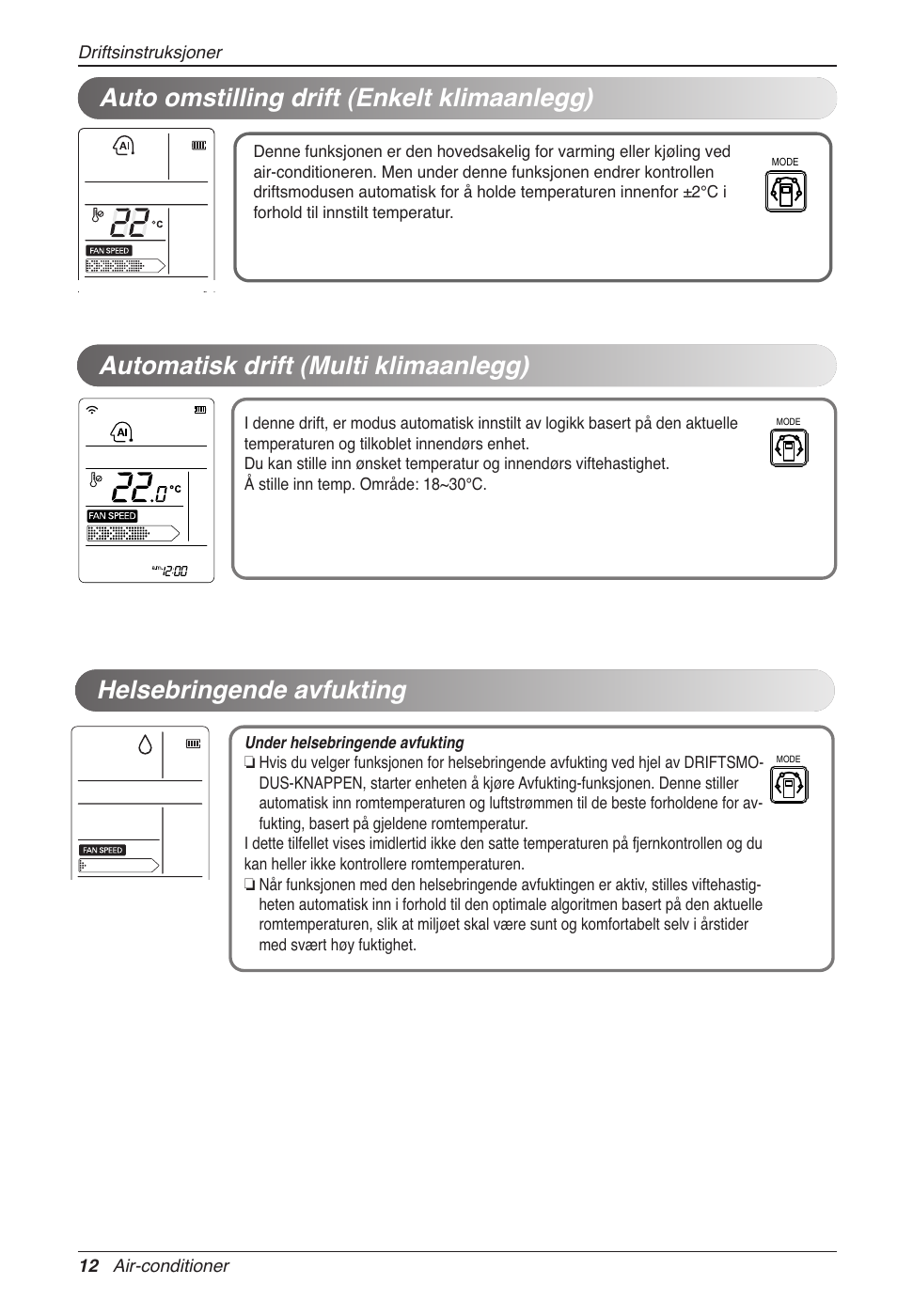 Auto omstilling drift (enkelt klimaanlegg) | LG CC07AWV User Manual | Page 332 / 381