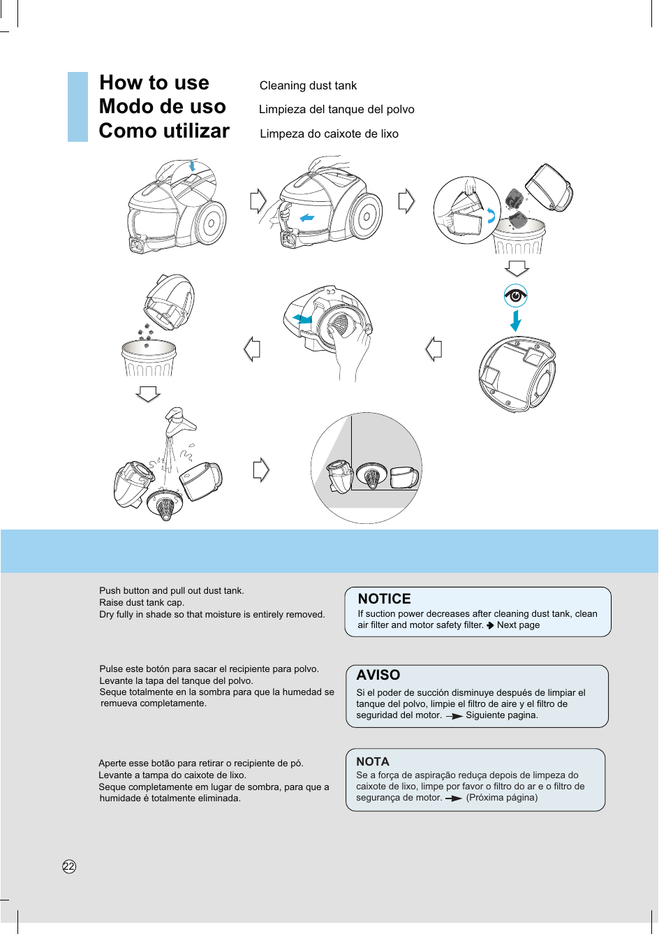 How to use, Modo de uso, Como utilizar | LG VC4918NNTQ User Manual | Page 23 / 27