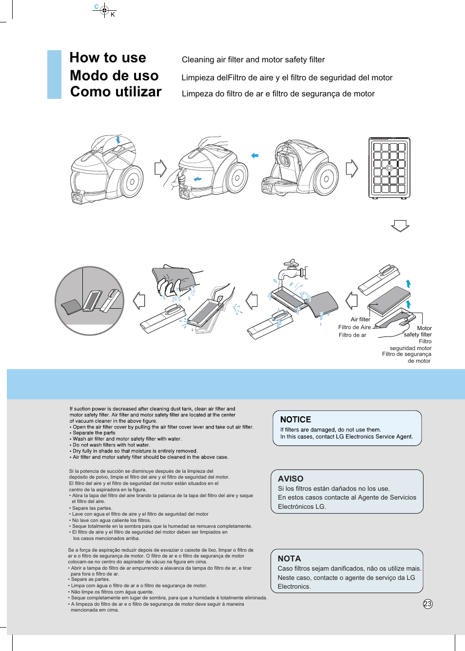 How to use, Modo de uso, Como utilizar | LG VC4918NNTQ User Manual | Page 24 / 27