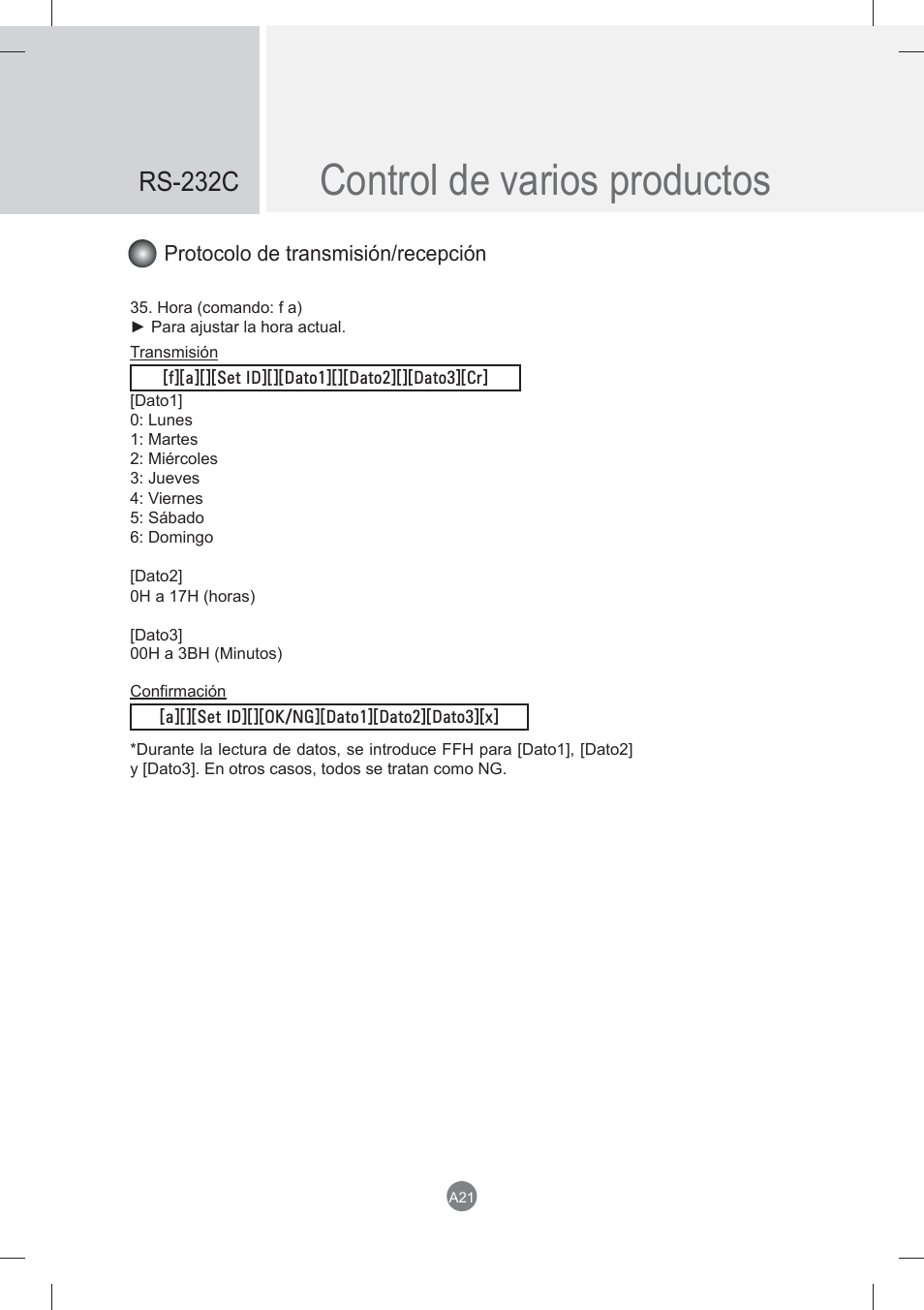 Control de varios productos, Rs-232c | LG monitor-M3704CCBA User Manual | Page 74 / 88