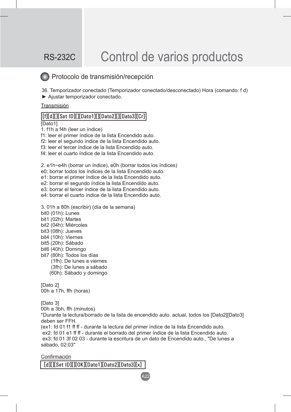 Control de varios productos, Rs-232c | LG monitor-M3704CCBA User Manual | Page 75 / 88