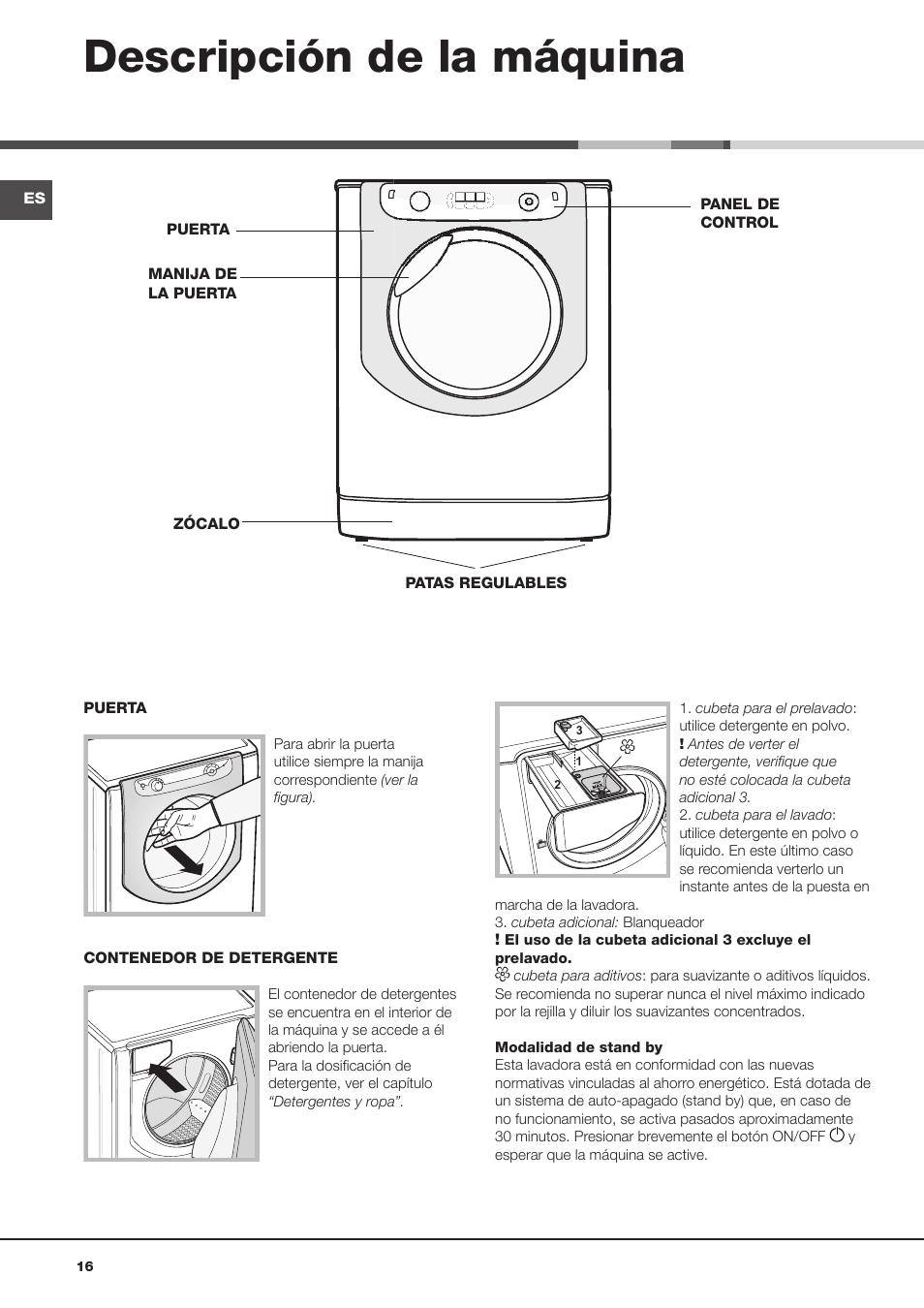 Descripción de la máquina | Hotpoint Ariston Aqualtis AQ8F 492 U (EU) User Manual | Page 16 / 72