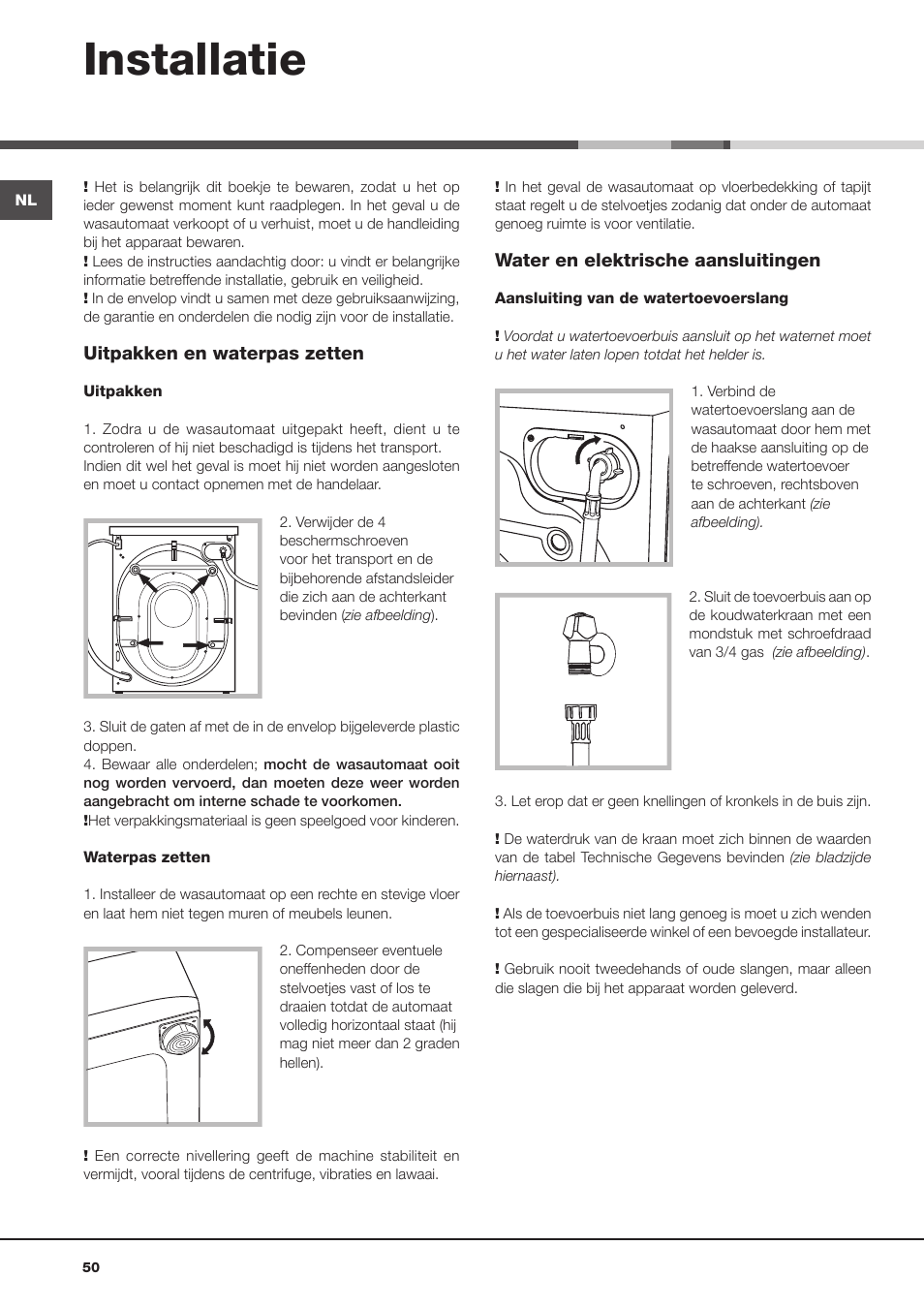 Installatie | Hotpoint Ariston Aqualtis AQLF9D 692 U (EU)-A User Manual | Page 50 / 80