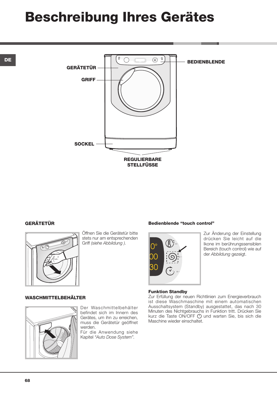Beschreibung ihres gerätes | Hotpoint Ariston Aqualtis AQLF9D 692 U (EU)-A User Manual | Page 68 / 80