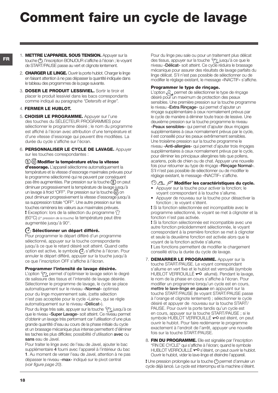 Comment faire un cycle de lavage | Hotpoint Ariston WMD 962BX SK User Manual | Page 18 / 48
