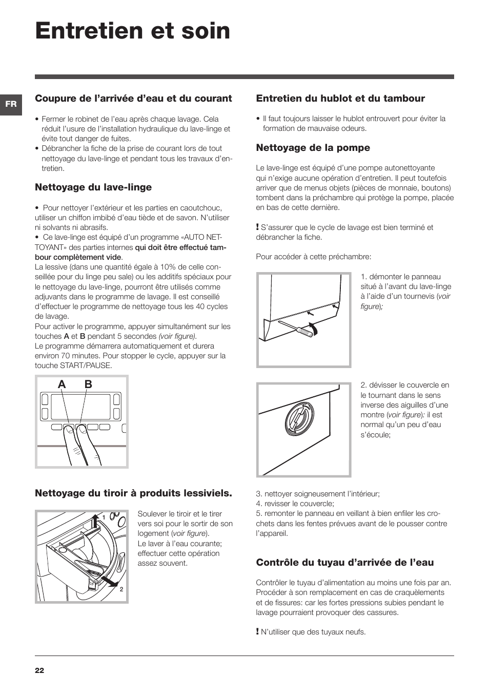 Entretien et soin | Hotpoint Ariston WMD 962BX SK User Manual | Page 22 / 48