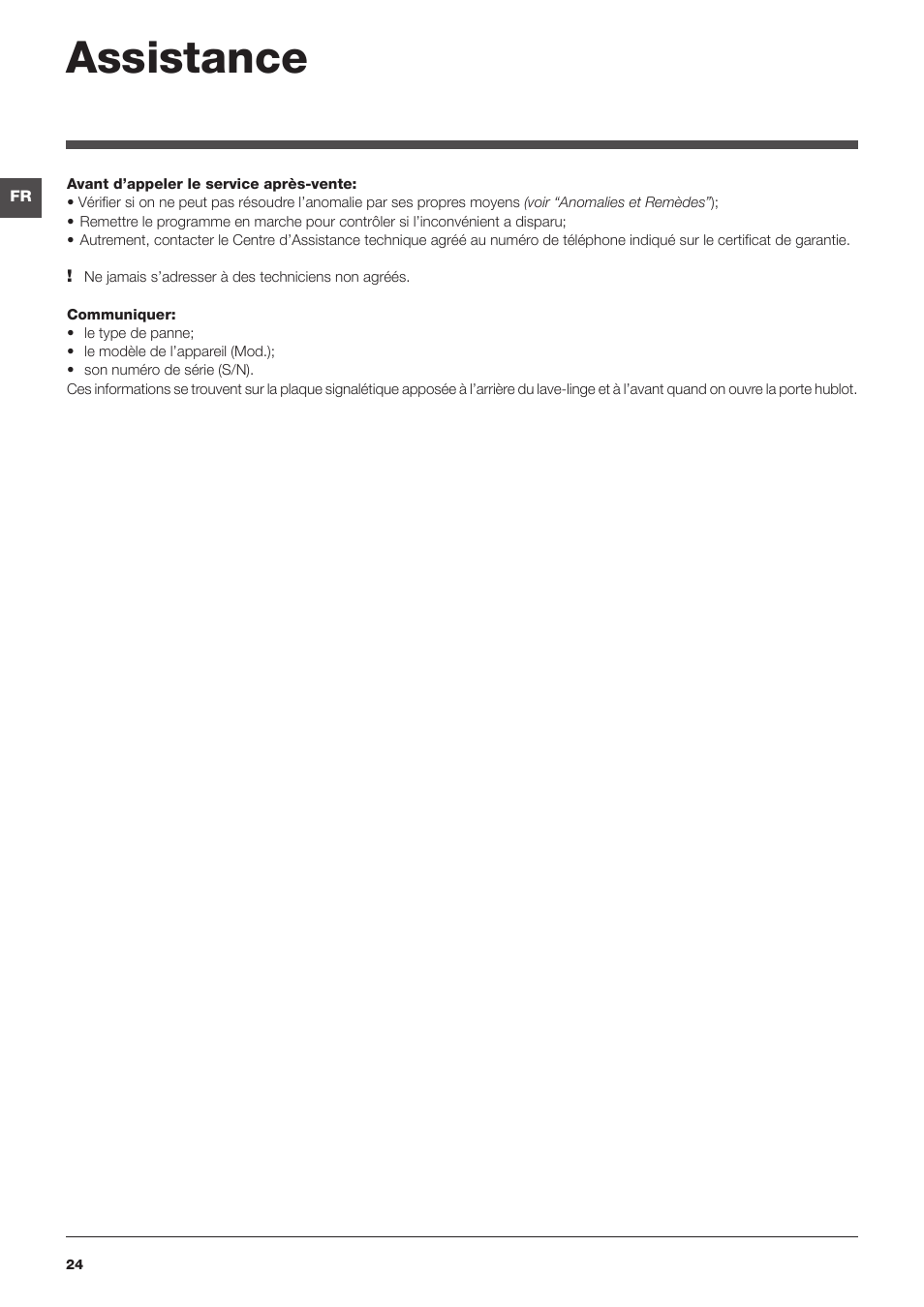 Assistance | Hotpoint Ariston WMD 962BX SK User Manual | Page 24 / 48