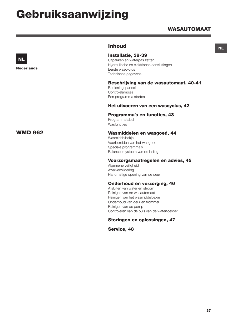 Gebruiksaanwijzing | Hotpoint Ariston WMD 962BX SK User Manual | Page 37 / 48