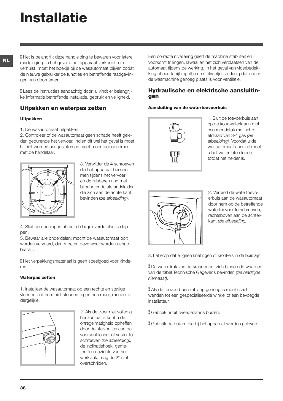 Installatie | Hotpoint Ariston WMD 962BX SK User Manual | Page 38 / 48