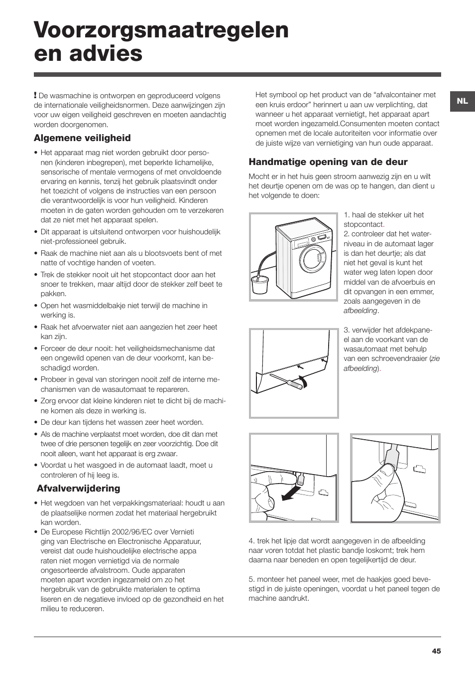 Voorzorgsmaatregelen en advies | Hotpoint Ariston WMD 962BX SK User Manual | Page 45 / 48
