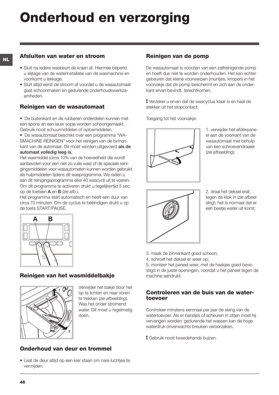 Onderhoud en verzorging | Hotpoint Ariston WMD 962BX SK User Manual | Page 46 / 48