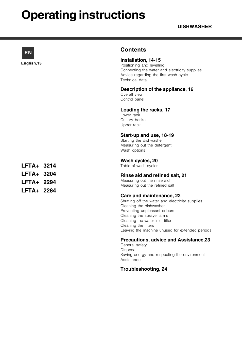 Hotpoint Ariston LFTA+ 3214 User Manual | Page 13 / 84