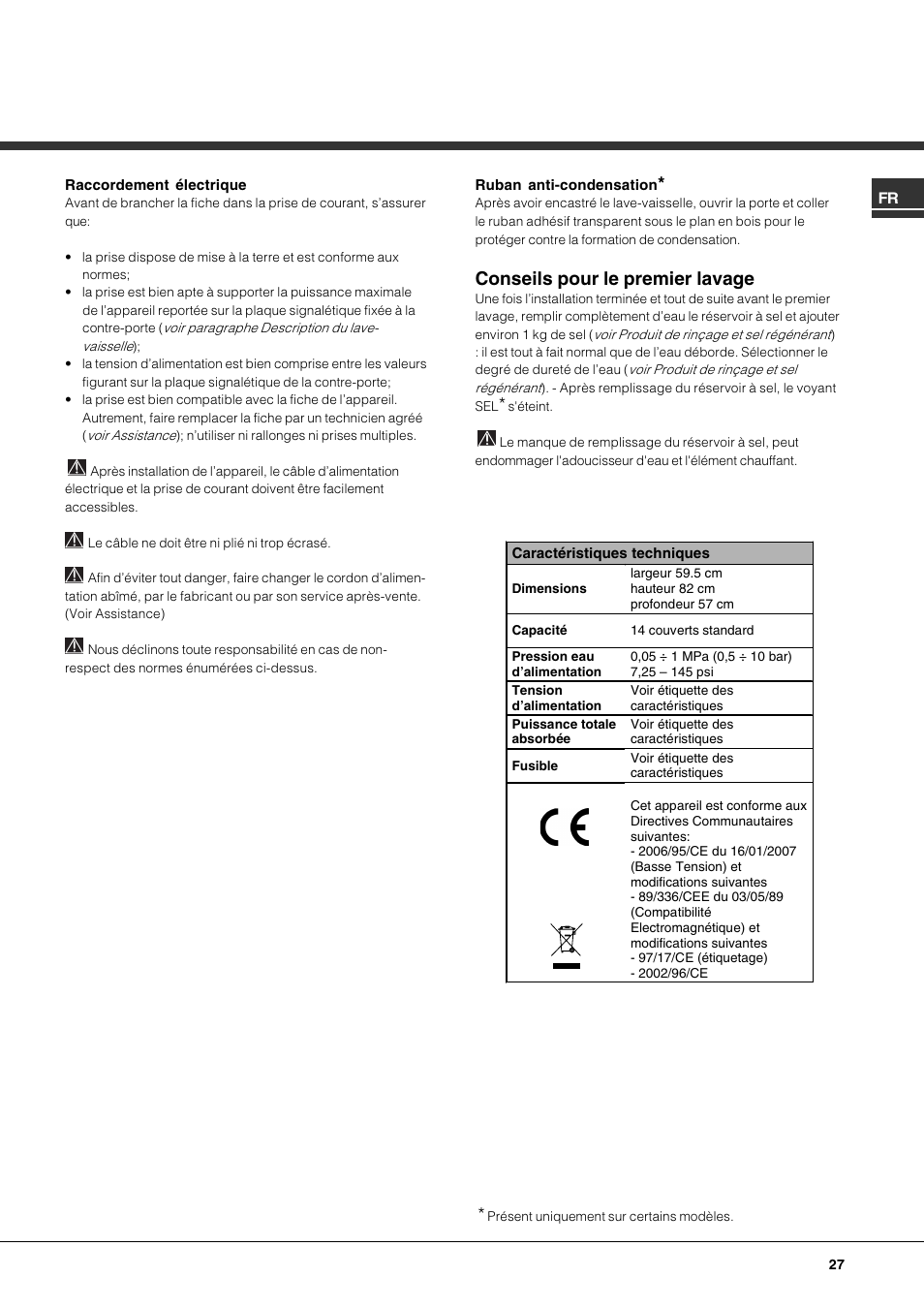 Conseils pour le premier lavage | Hotpoint Ariston LFTA+ 3214 User Manual | Page 27 / 84