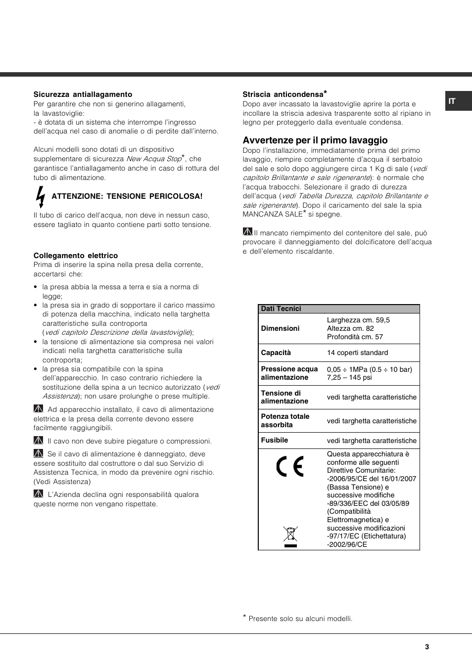 Avvertenze per il primo lavaggio | Hotpoint Ariston LFTA+ 3214 User Manual | Page 3 / 84