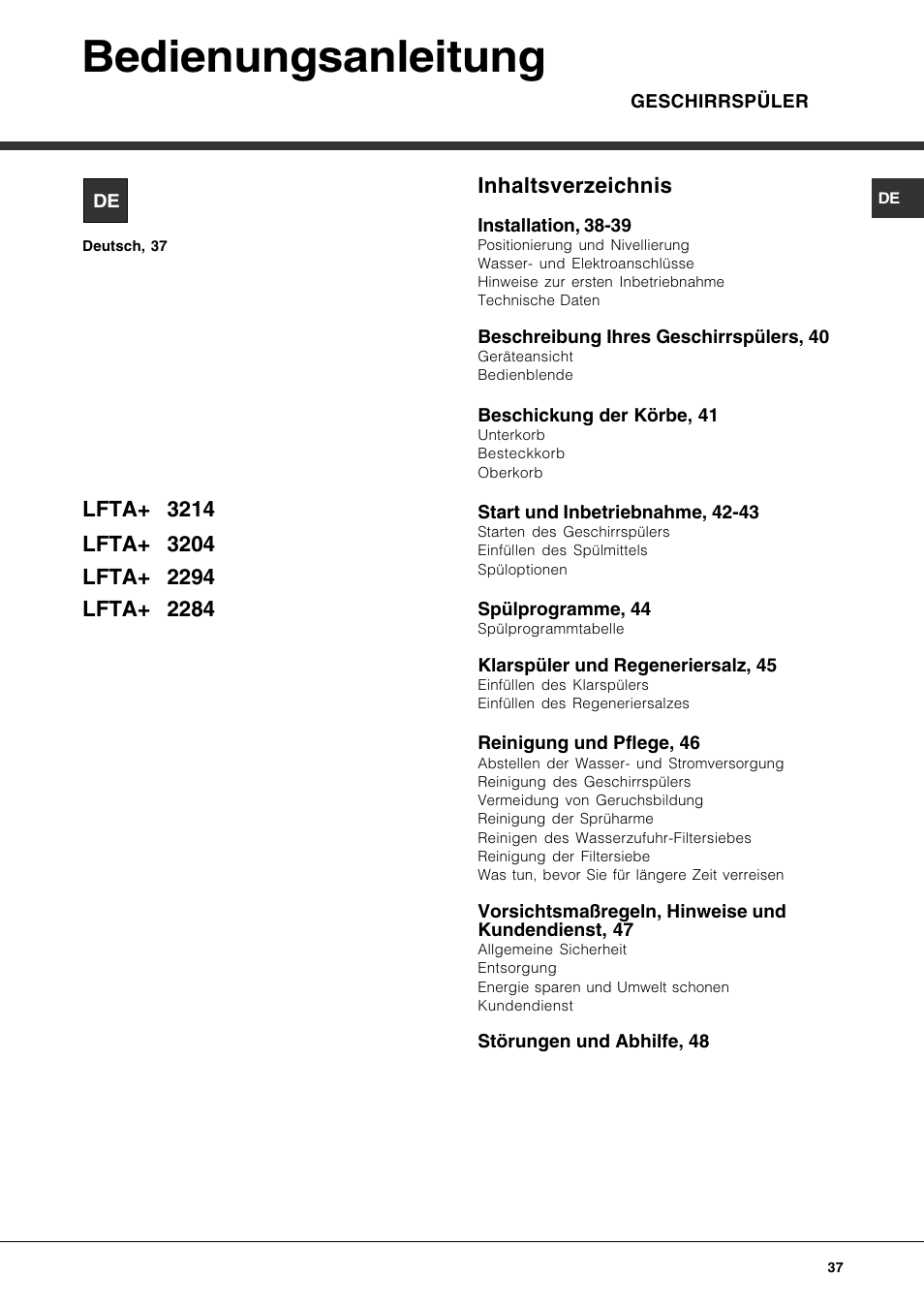 Hotpoint Ariston LFTA+ 3214 User Manual | Page 37 / 84