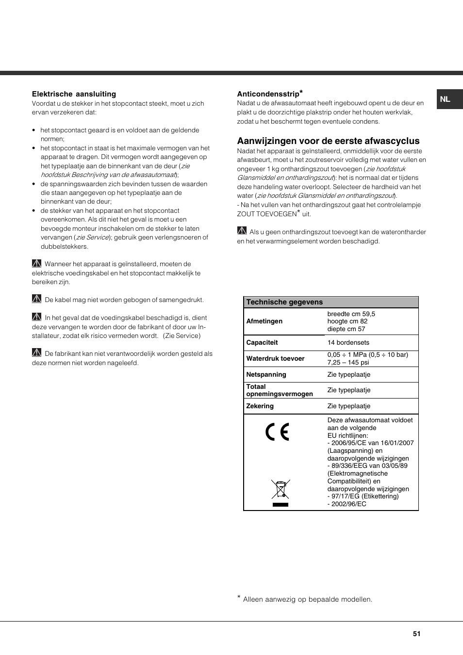Aanwijzingen voor de eerste afwascyclus | Hotpoint Ariston LFTA+ 3214 User Manual | Page 51 / 84