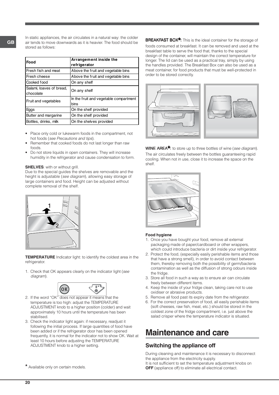 Maintenance and care, Switching the appliance off | Hotpoint Ariston Einturer SDS 1721 J-HA User Manual | Page 20 / 64
