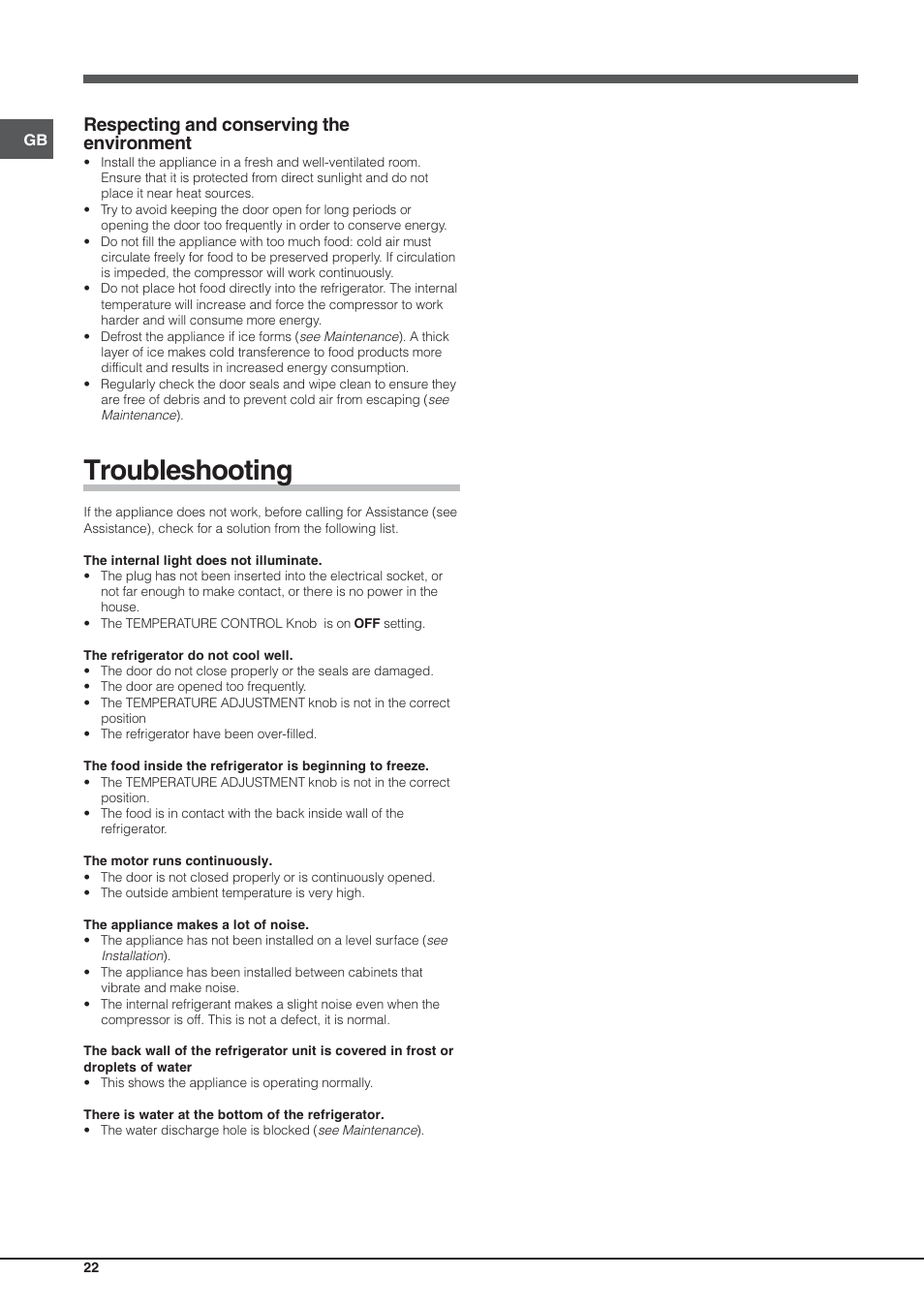 Troubleshooting, Respecting and conserving the environment | Hotpoint Ariston Einturer SDS 1721 J-HA User Manual | Page 22 / 64