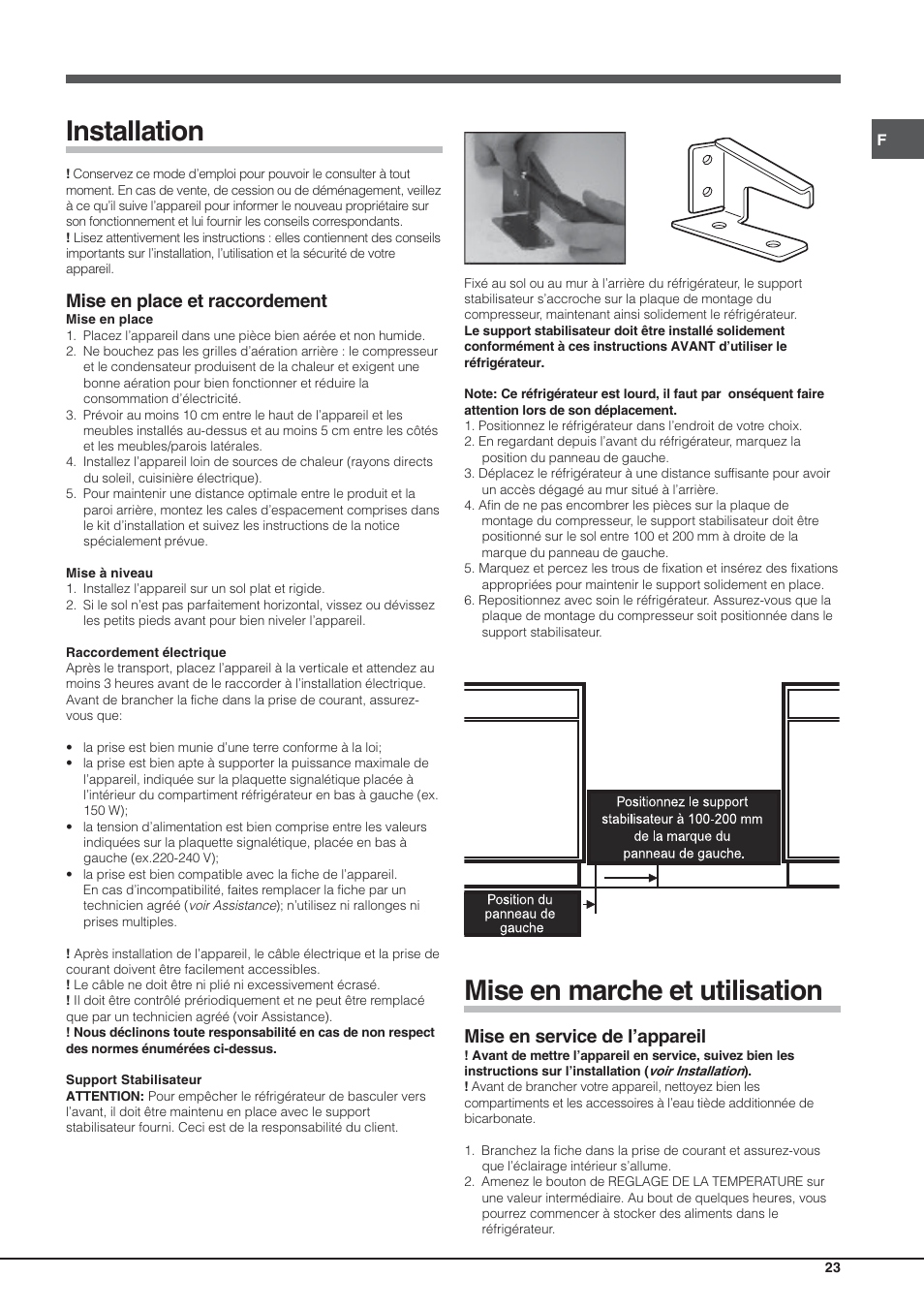 Installation, Mise en marche et utilisation, Mise en place et raccordement | Mise en service de l’appareil | Hotpoint Ariston Einturer SDS 1721 J-HA User Manual | Page 23 / 64