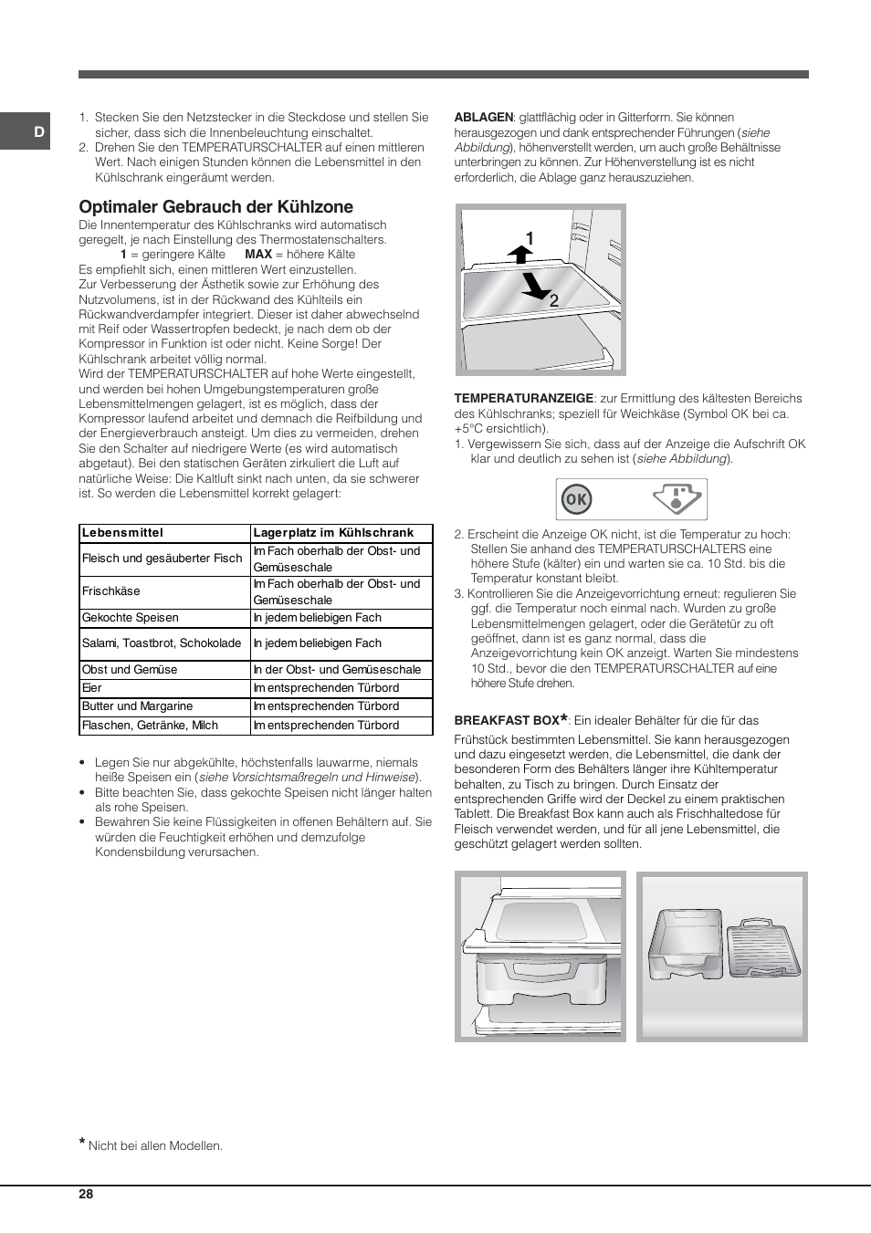 Optimaler gebrauch der kühlzone | Hotpoint Ariston Einturer SDS 1721 J-HA User Manual | Page 28 / 64
