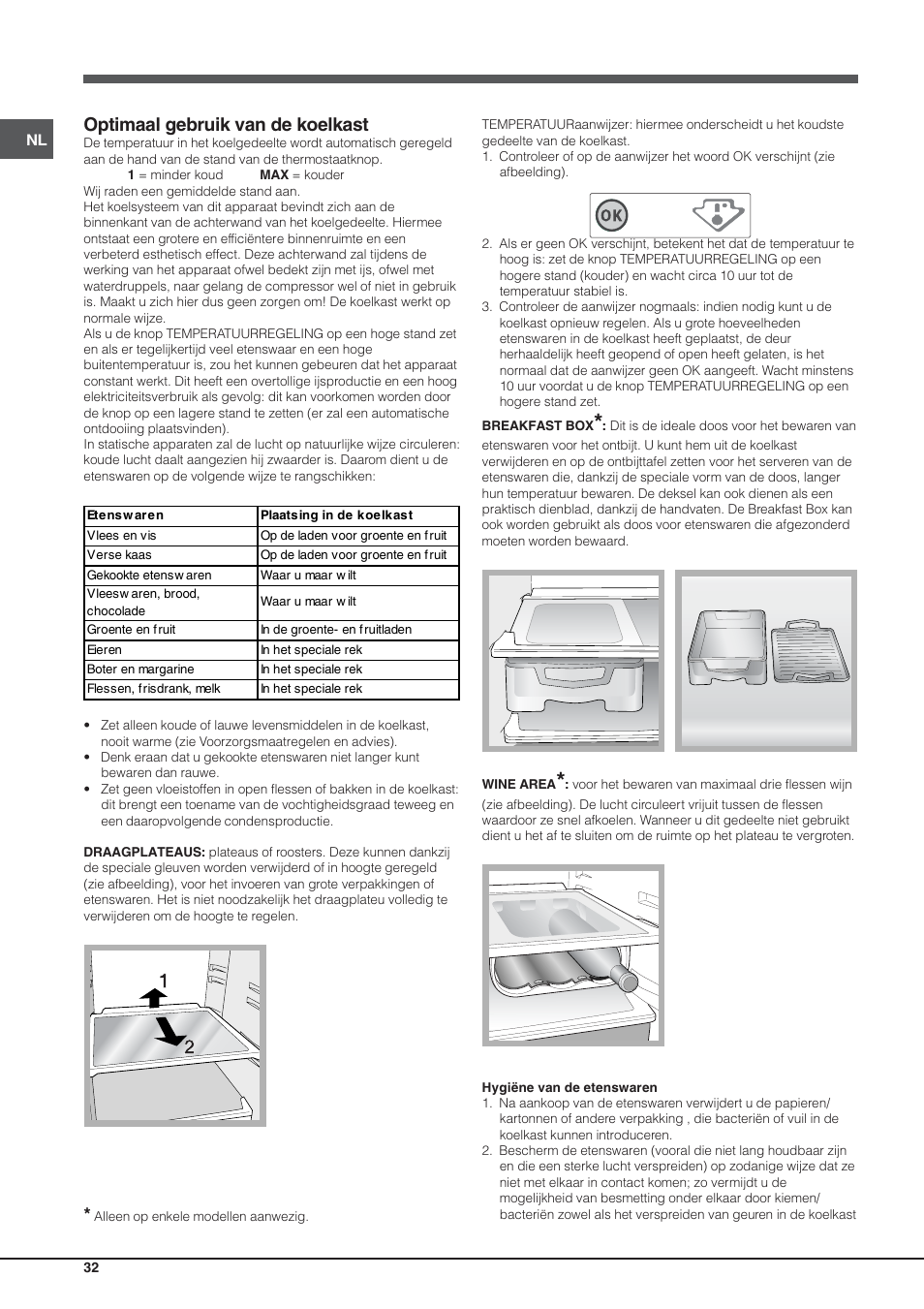 Optimaal gebruik van de koelkast | Hotpoint Ariston Einturer SDS 1721 J-HA User Manual | Page 32 / 64
