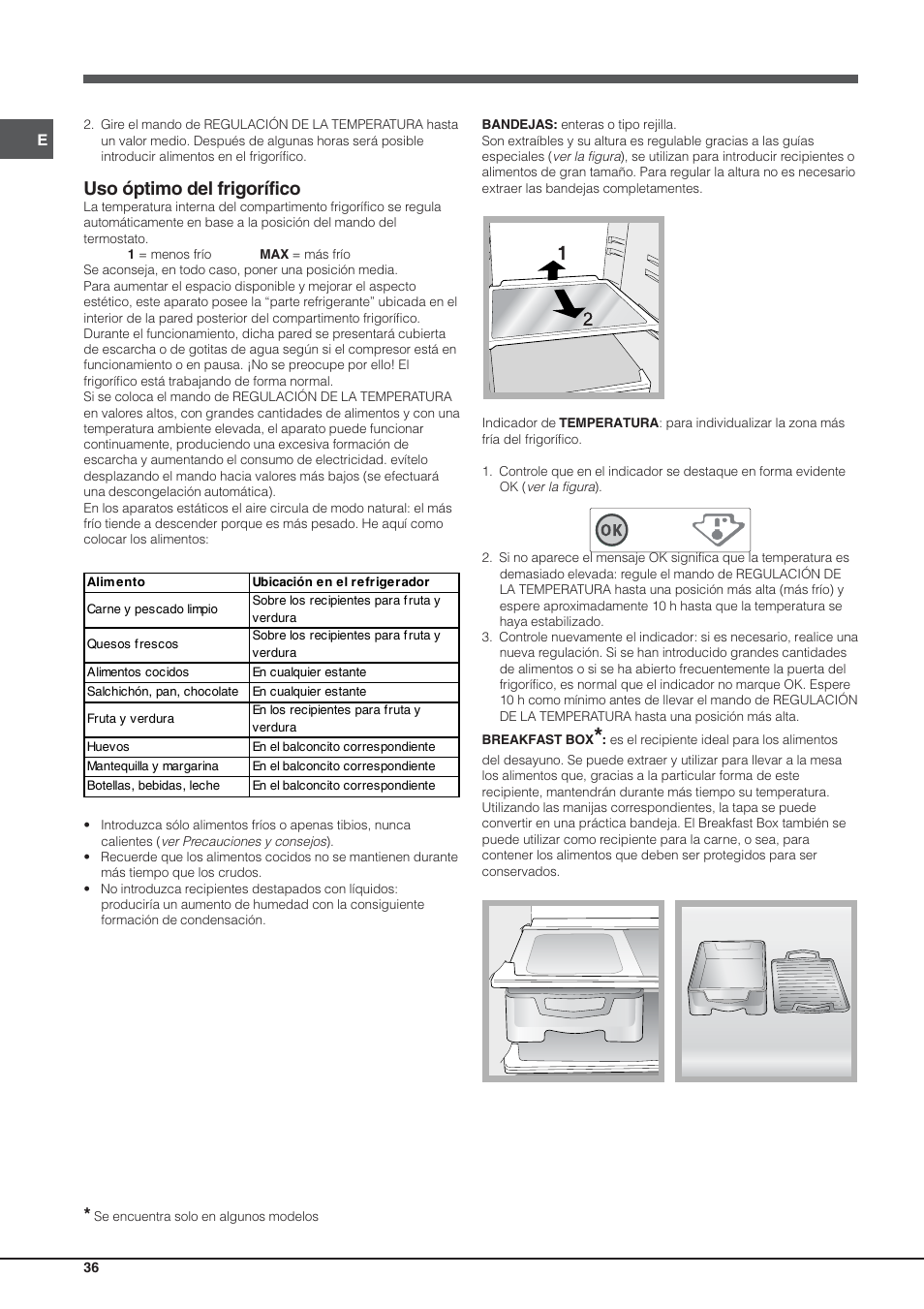 Uso óptimo del frigorífico | Hotpoint Ariston Einturer SDS 1721 J-HA User Manual | Page 36 / 64